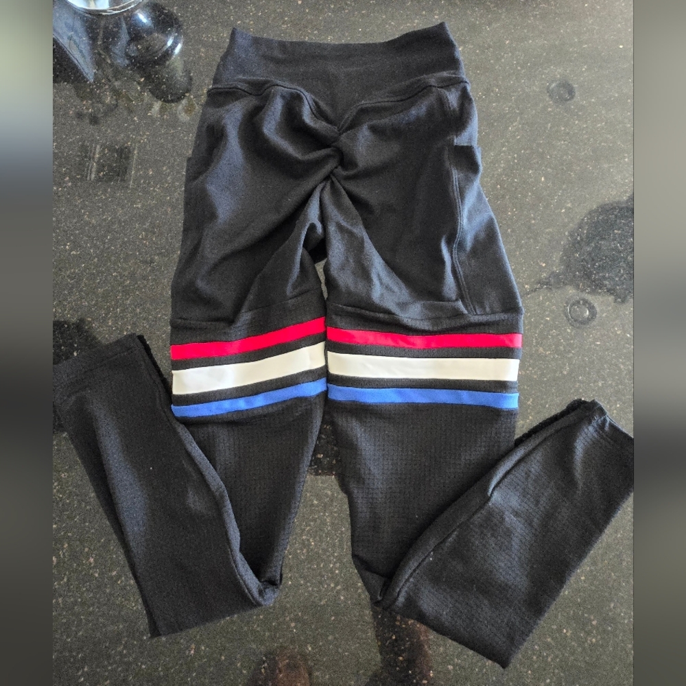 Bombshell Sportswear Kids Black Leggings with Colorful Stripes